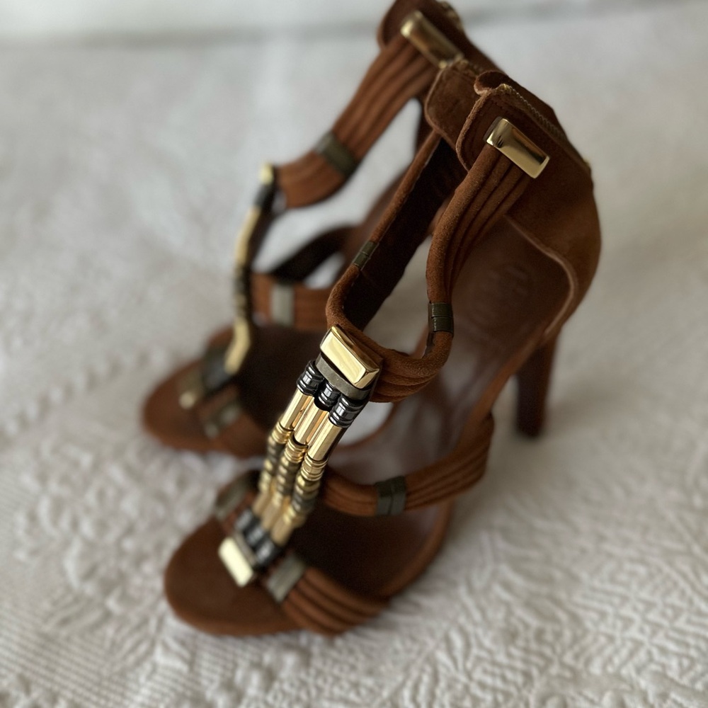 Stunning Caramel Suede Strappy Heels